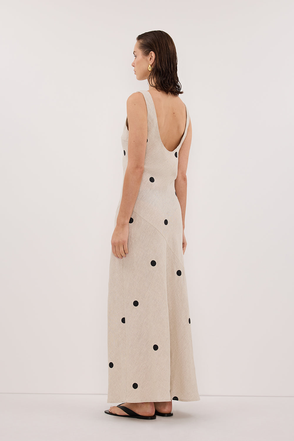 BEVERLY NATURAL SPOT LINEN MIDI DRESS - PRE ORDER Clothing DISSH Boutiques 