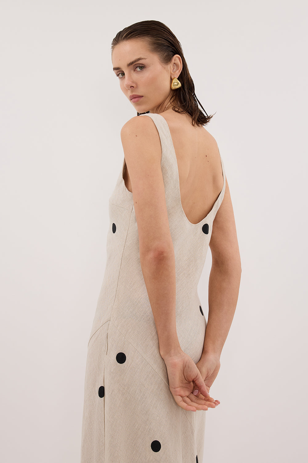 BEVERLY NATURAL SPOT LINEN MIDI DRESS Clothing DISSH Boutiques 