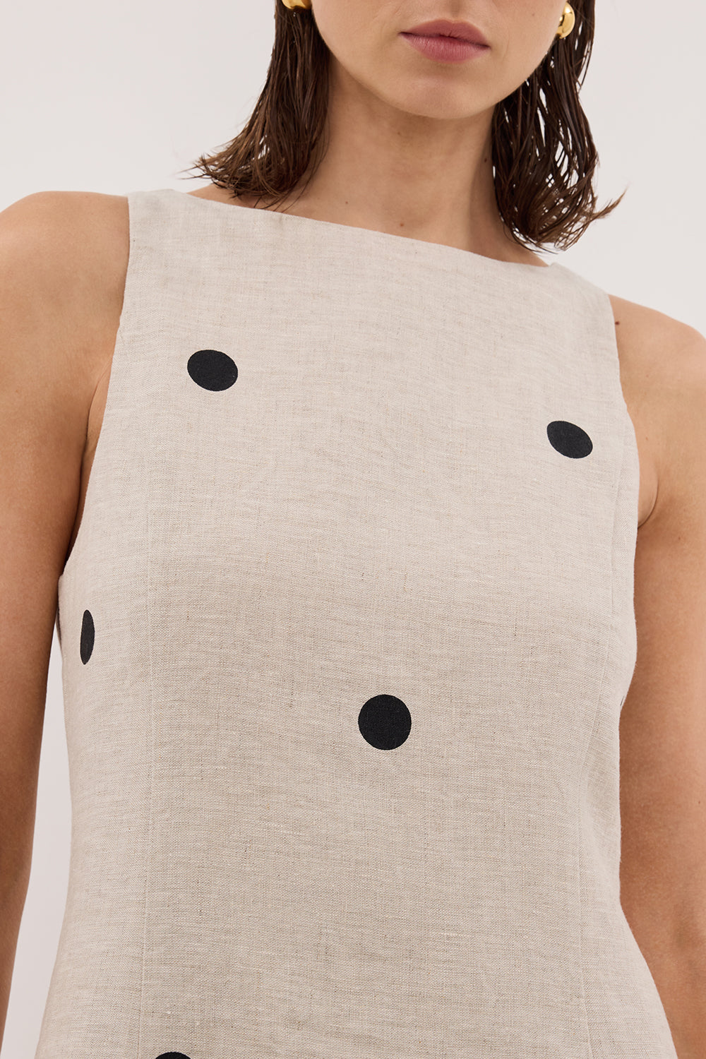 BEVERLY NATURAL SPOT LINEN MIDI DRESS Clothing DISSH Boutiques 