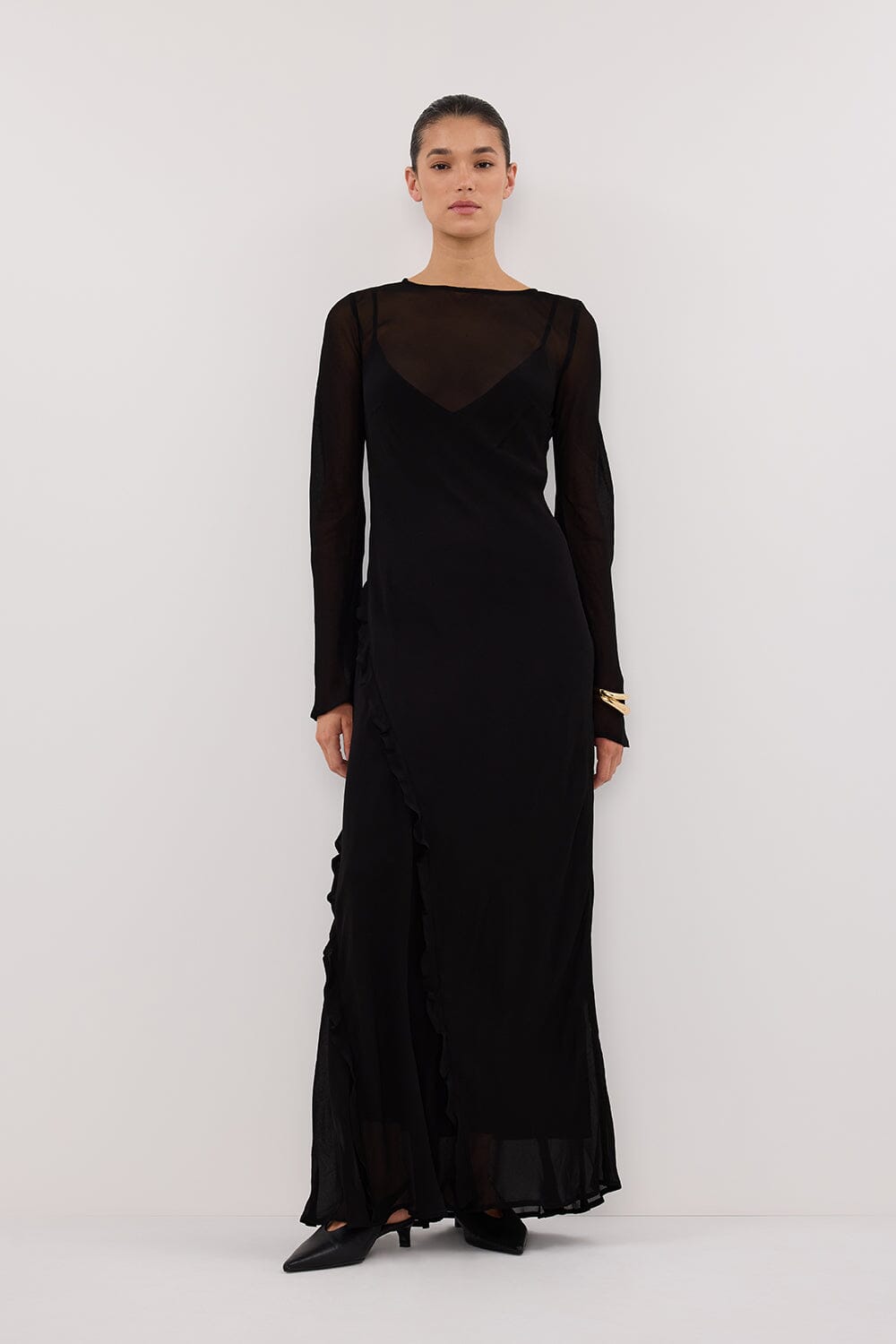MARISSA BLACK SLEEVED MAXI DRESS Clothing DISSH Boutiques 6 BLACK 