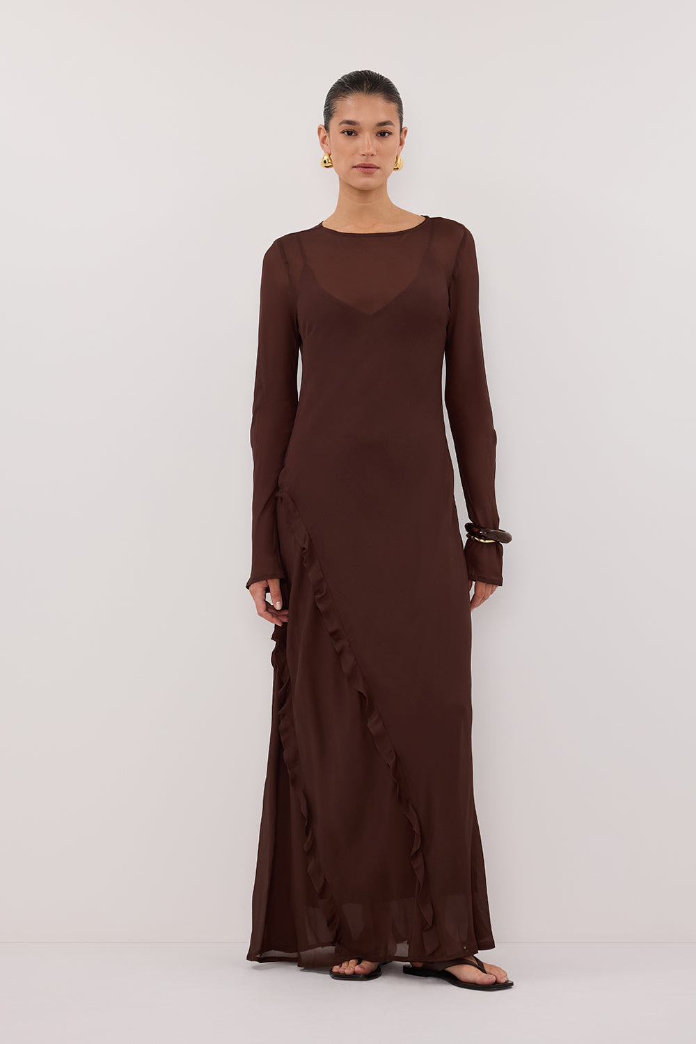 MARISSA CHOC SLEEVED MAXI DRESS - PRE ORDER Clothing DISSH Boutiques 6 CHOCOLATE 