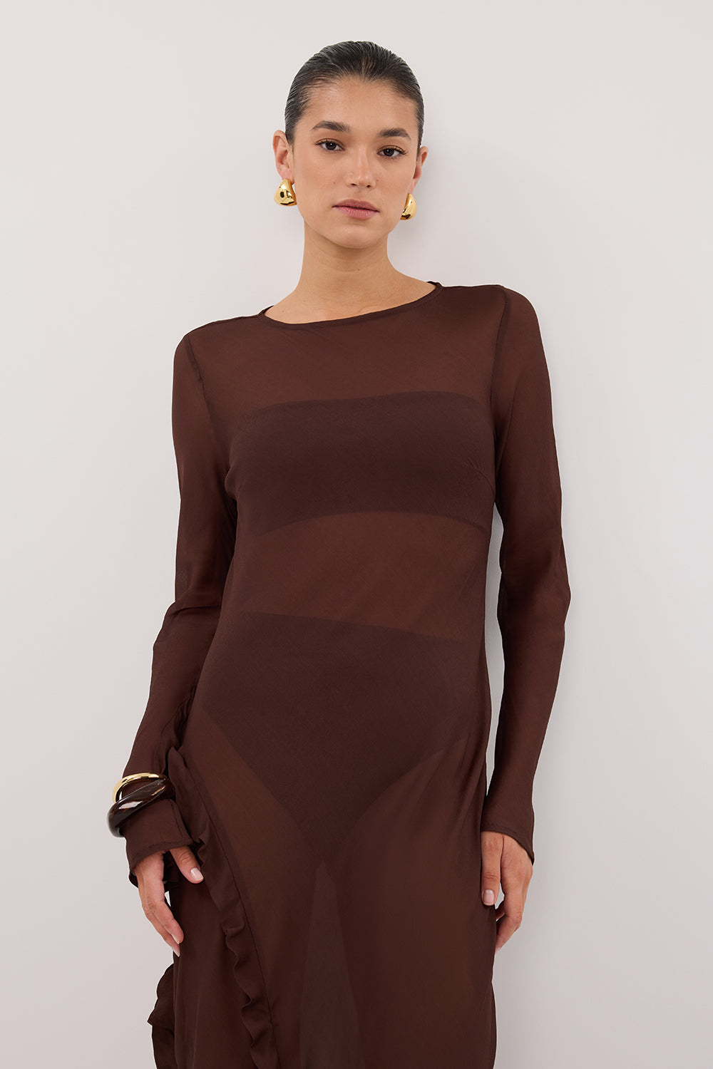 MARISSA CHOC SLEEVED MAXI DRESS - PRE ORDER Clothing DISSH Boutiques 
