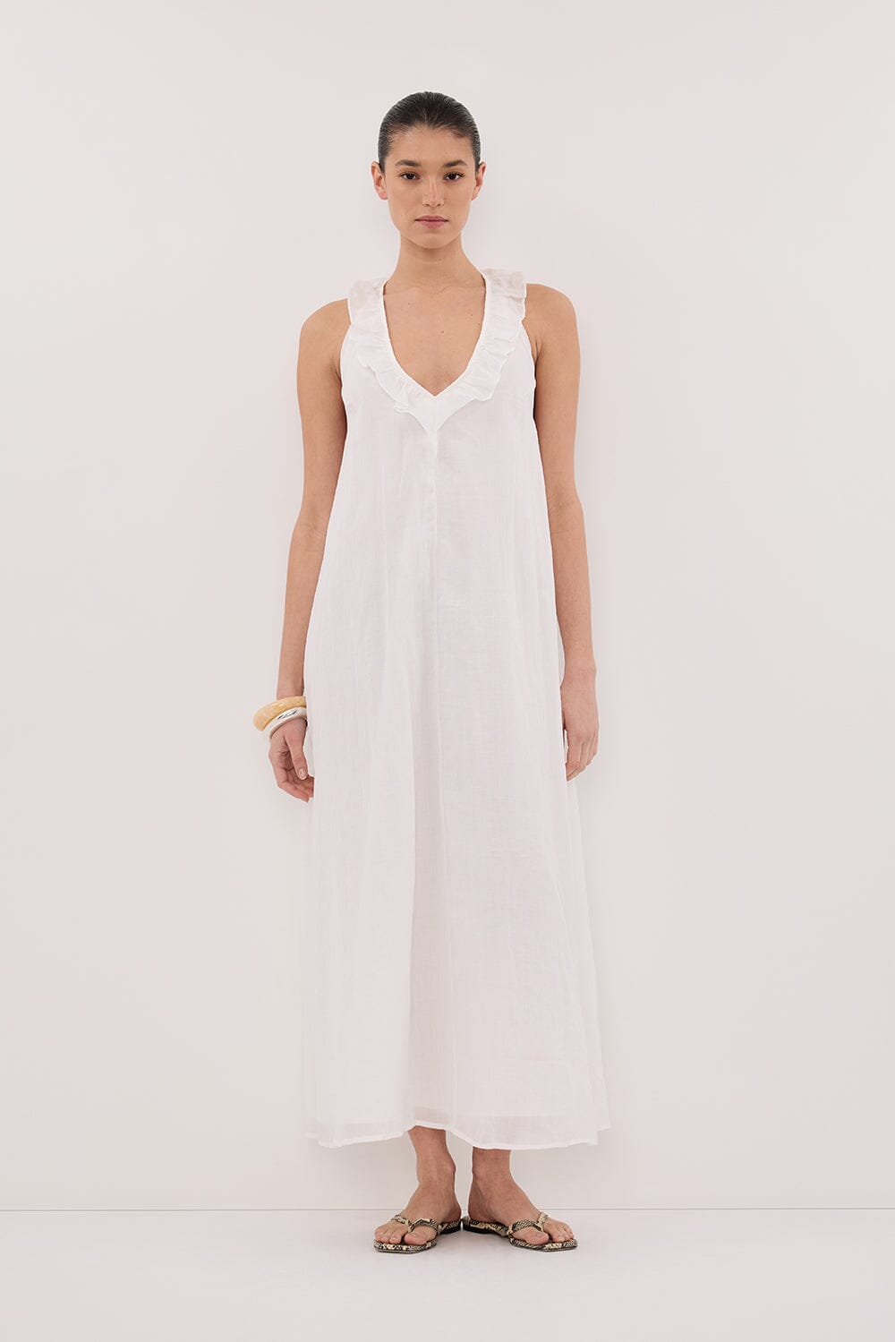 HAZEL WHITE RAMIE SLEEVELESS MIDI DRESS Clothing DISSH Boutiques 4 WHITE 