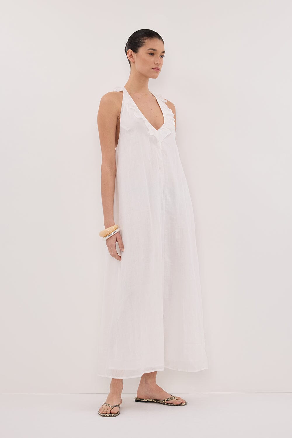 HAZEL WHITE RAMIE SLEEVELESS MIDI DRESS Clothing DISSH Boutiques 