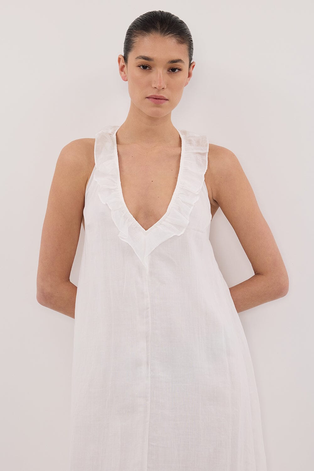 HAZEL WHITE RAMIE SLEEVELESS MIDI DRESS Clothing DISSH Boutiques 