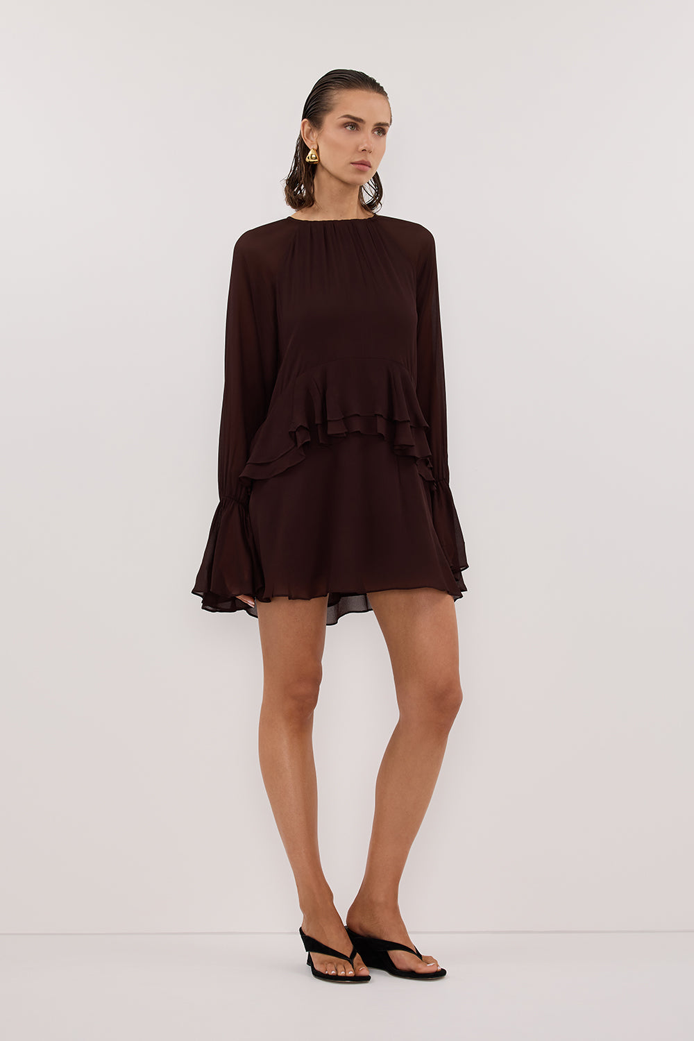 BODHI DARK CHOC LONG SLEEVE MINI DRESS Clothing DISSH Boutiques 