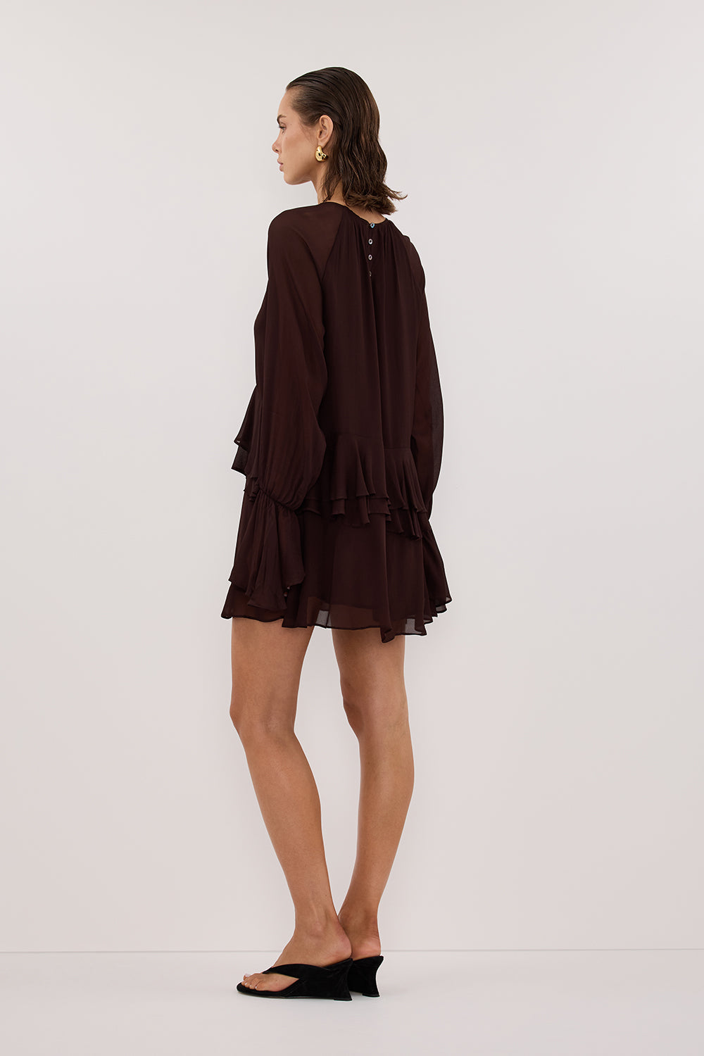 BODHI DARK CHOC LONG SLEEVE MINI DRESS Clothing DISSH Boutiques 