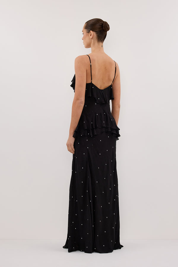 MELROSE BLACK SPOT MAXI DRESS BLACK1