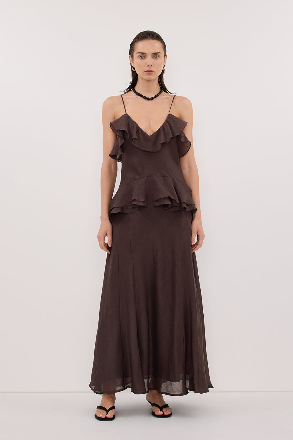 SARA DARK CHOC RAMIE MAXI DRESS - PRE ORDER Clothing DISSH Boutiques 6 DARK CHOCOLATE 