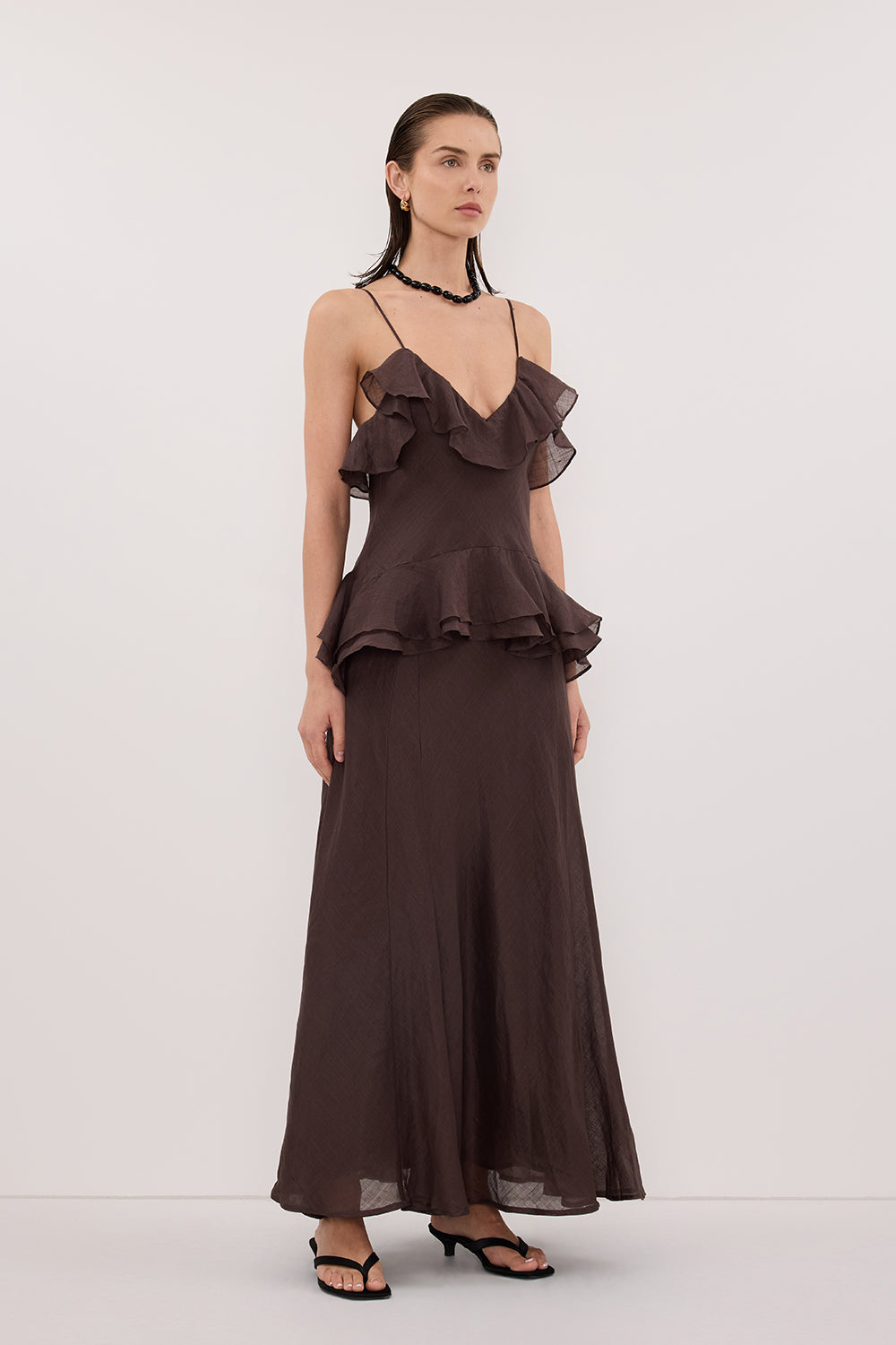SARA DARK CHOC RAMIE MAXI DRESS - PRE ORDER Clothing DISSH Boutiques 