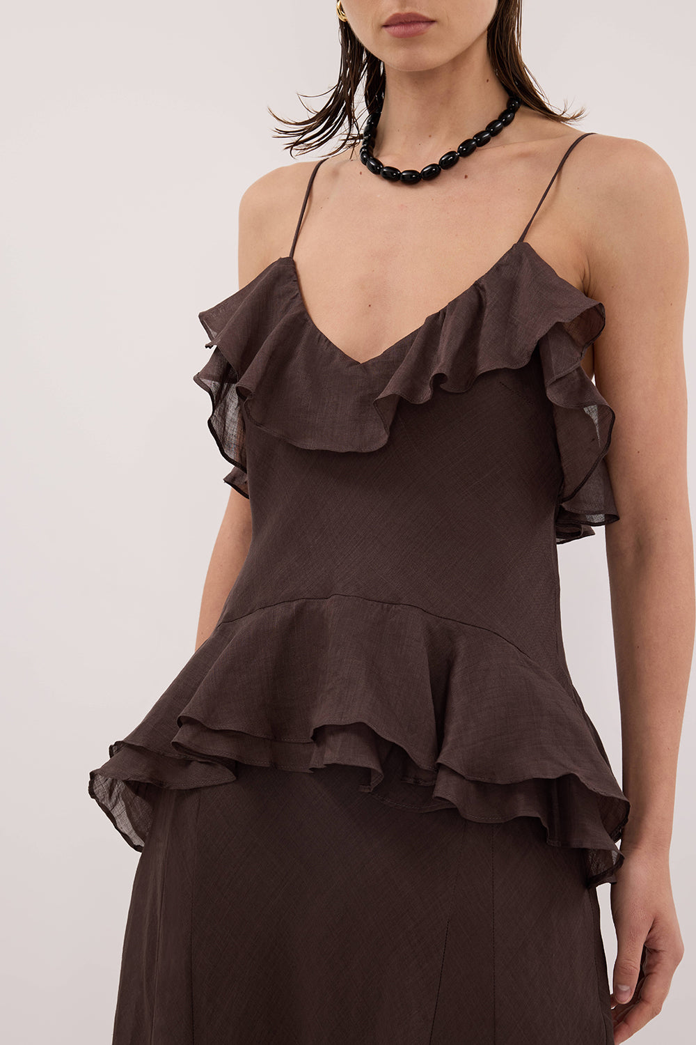SARA DARK CHOC RAMIE MAXI DRESS - PRE ORDER Clothing DISSH Boutiques 