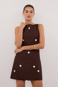 BEVERLY BITTER CHOC SPOT LINEN MINI DRESS