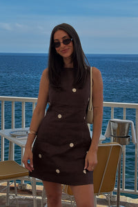 BEVERLY BITTER CHOC SPOT LINEN MINI DRESS