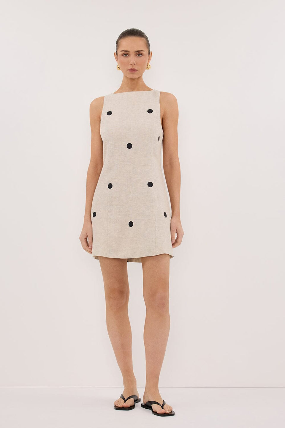 BEVERLY NATURAL SPOT LINEN MINI DRESS Clothing DISSH Boutiques 6 NATURAL 