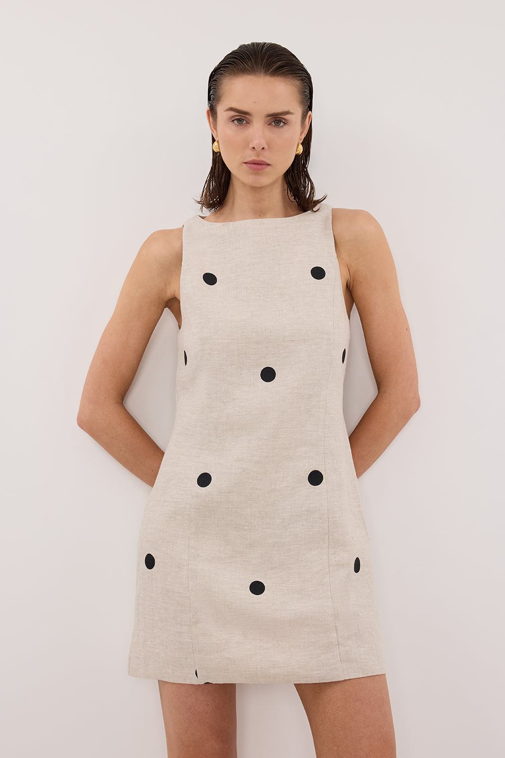 BEVERLY NATURAL SPOT LINEN MINI DRESS Clothing DISSH Boutiques 