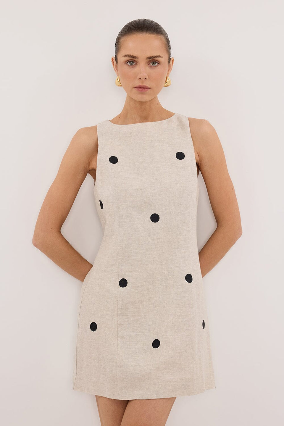 BEVERLY NATURAL SPOT LINEN MINI DRESS Clothing DISSH Boutiques 