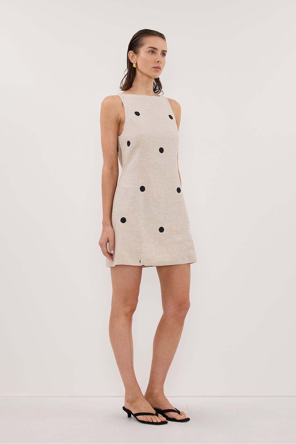 BEVERLY NATURAL SPOT LINEN MINI DRESS Clothing DISSH Boutiques 