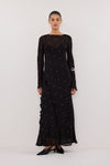 MELROSE BLACK SPOT LONG SLEEVE MAXI DRESS