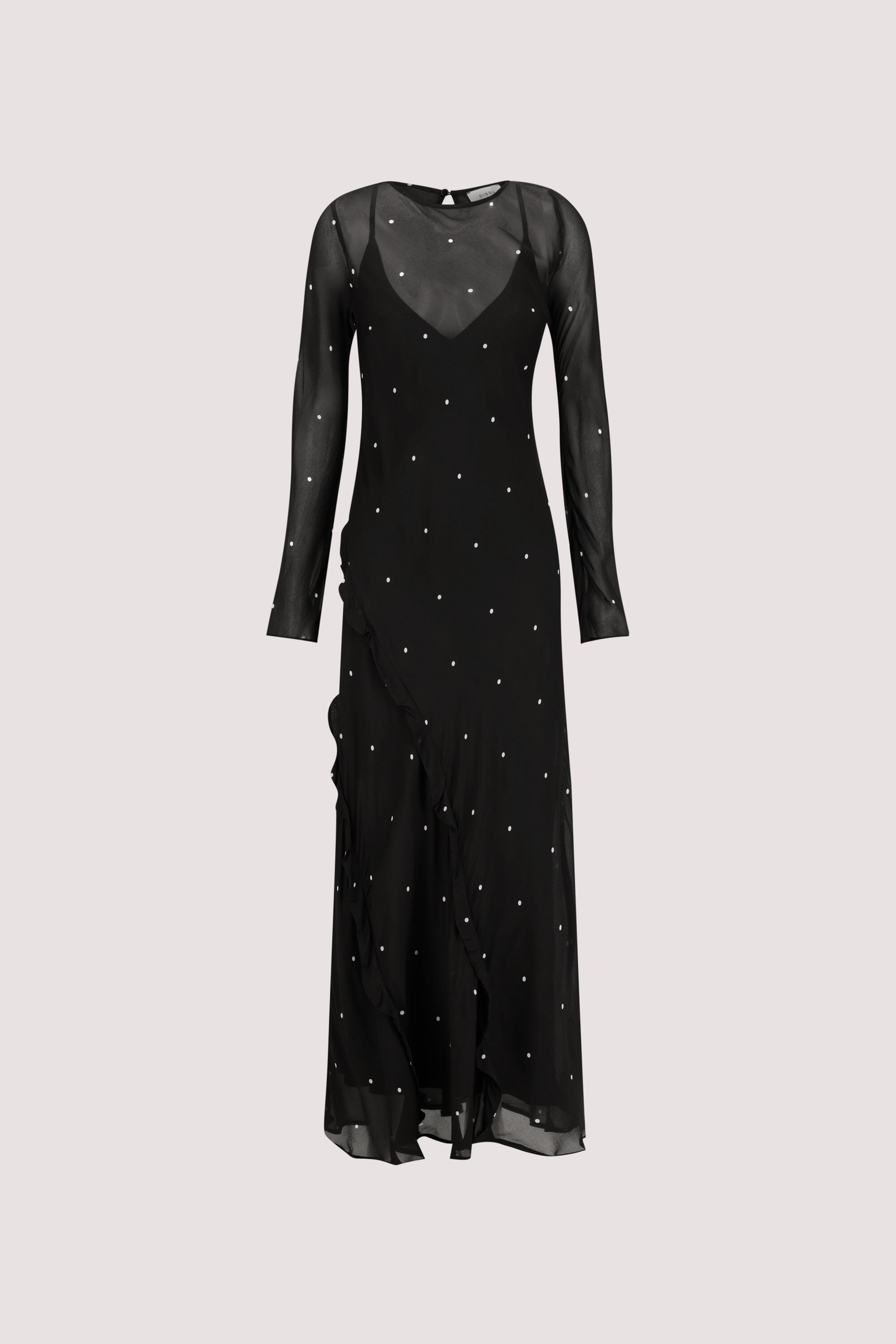 MELROSE BLACK SPOT LONG SLEEVE MAXI DRESS