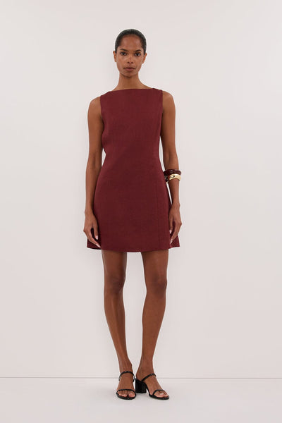 Kristen wearing LACY SAHARA SLEEVELESS LINEN MINI DRESS