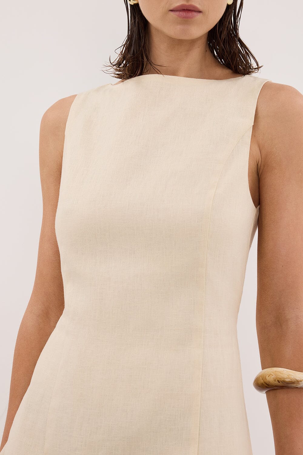 LACY STRAW SLEEVELESS LINEN MINI DRESS Clothing DISSH Boutiques 
