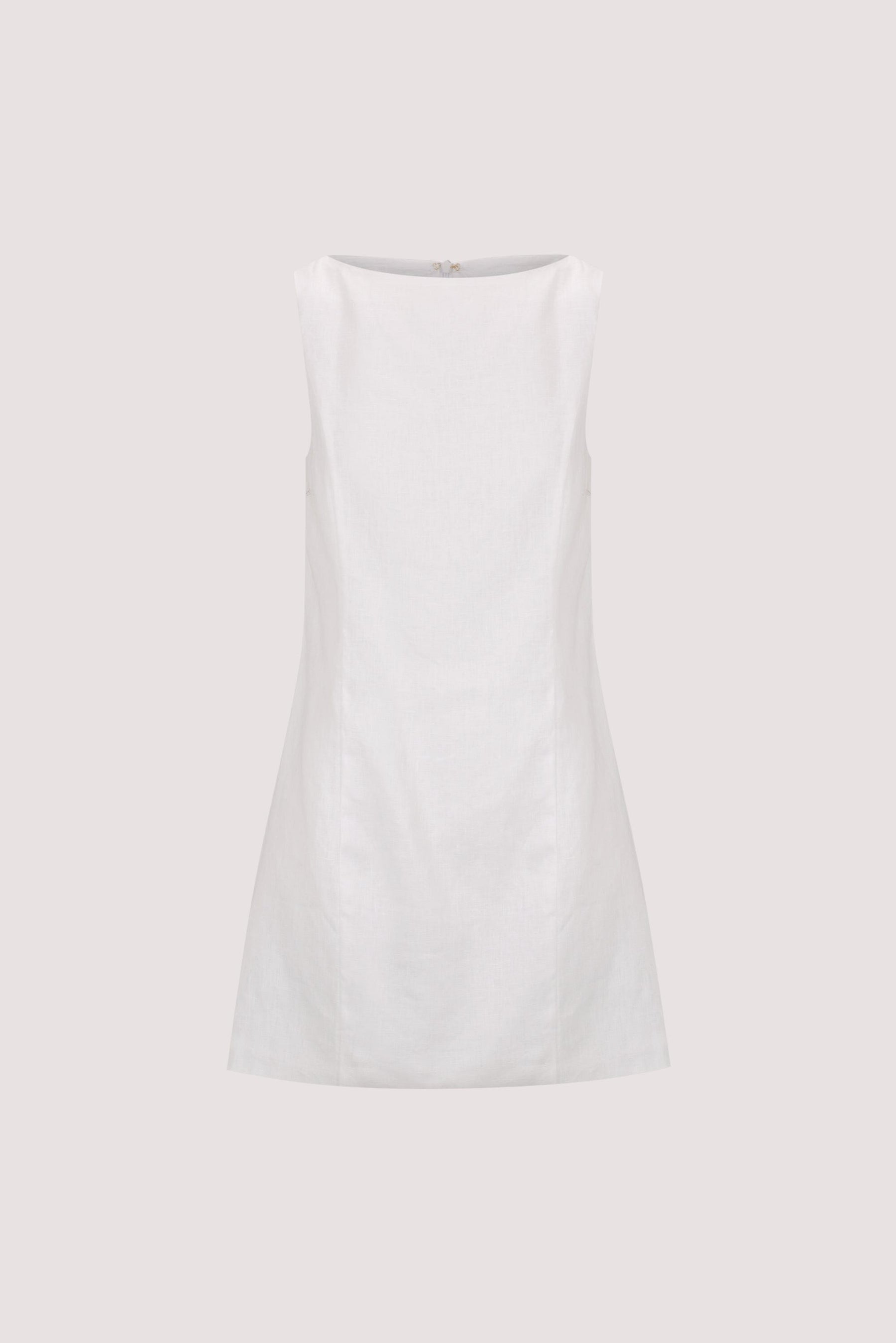 LACY WHITE SLEEVELESS LINEN MINI DRESS Clothing DISSH Boutiques 