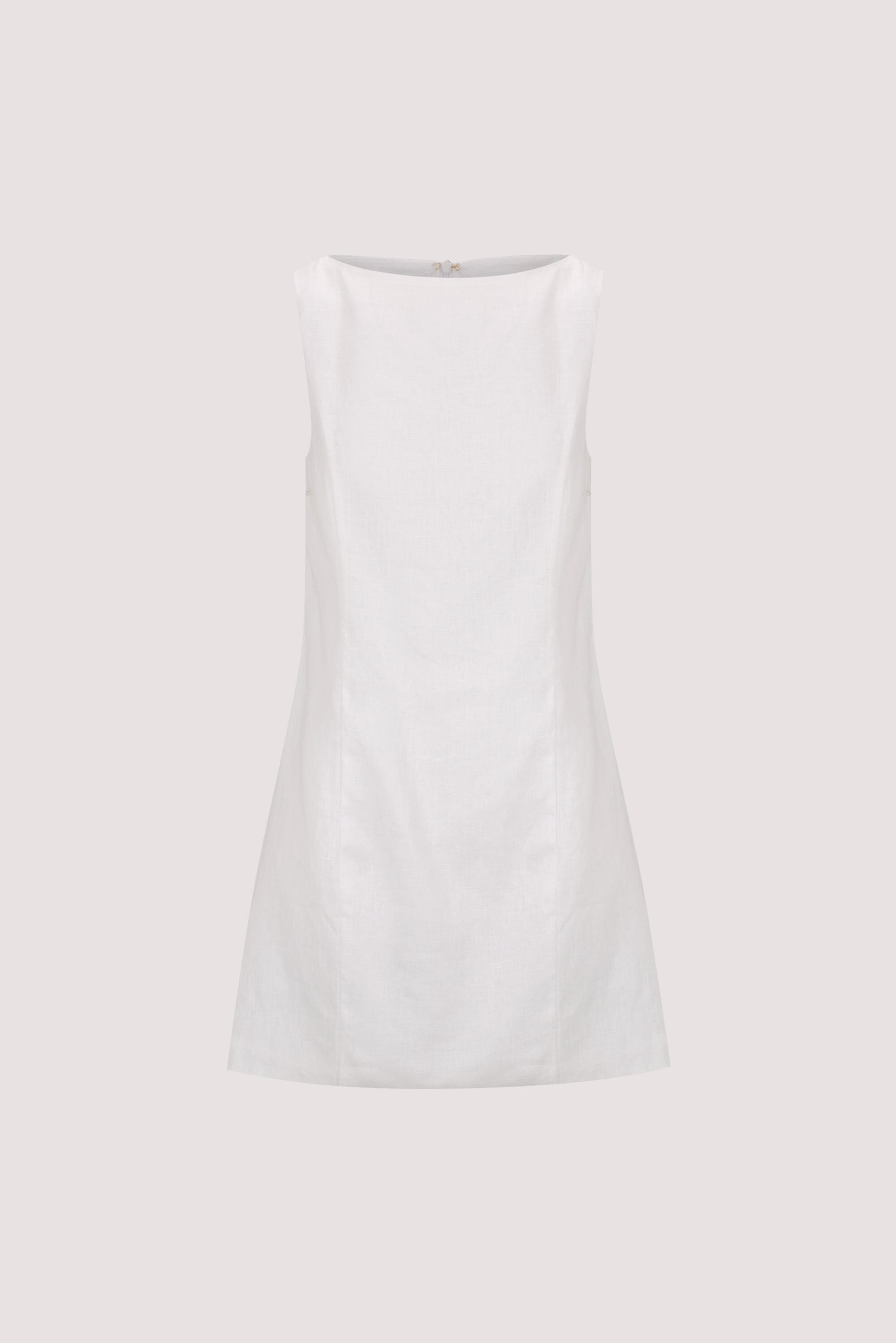 LACY WHITE SLEEVELESS LINEN MINI DRESS Clothing DISSH Boutiques 