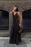 LIANA BLACK SLEEVELESS POPLIN TENT MIDI DRESS