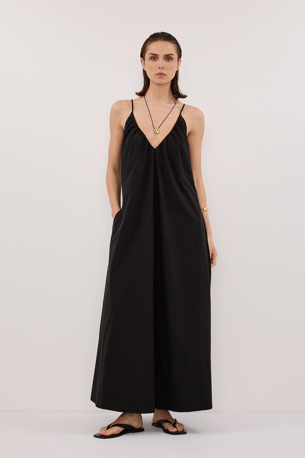 LIANA BLACK SLEEVELESS POPLIN TENT MIDI DRESS Clothing DISSH Boutiques 