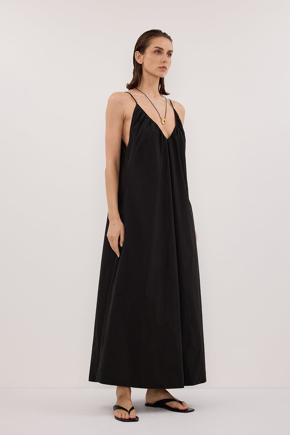 LIANA BLACK SLEEVELESS POPLIN TENT MIDI DRESS Clothing DISSH Boutiques 