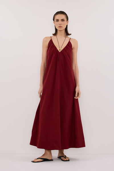 Stas wearing LIANA SAHARA SLEEVELESS POPLIN TENT MIDI DRESS