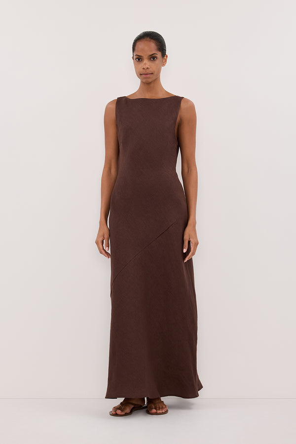 LACY COCOA LINEN MIDI DRESS | Dissh LACY COCOA LINEN MIDI DRESS | Dissh