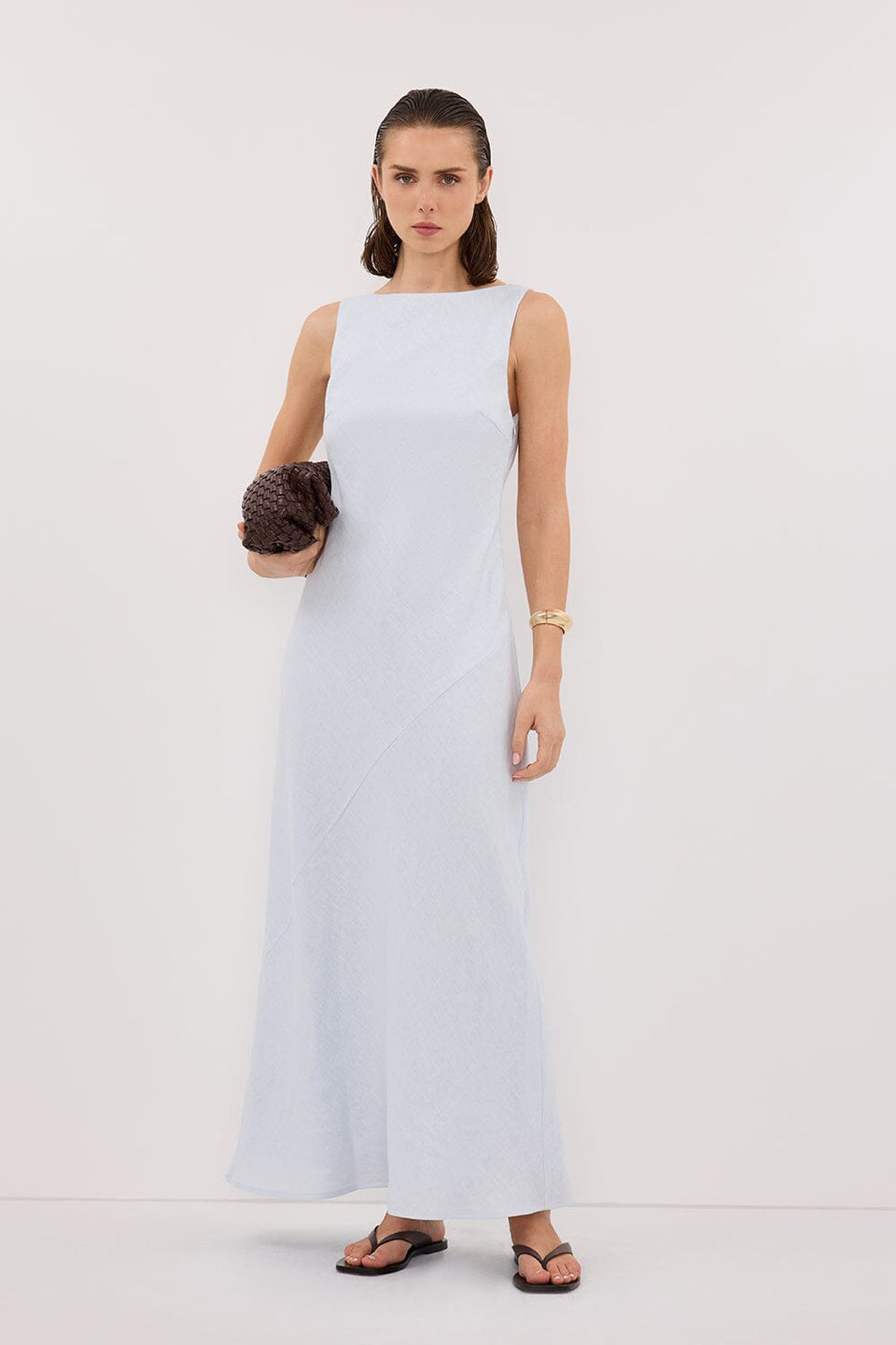 LACY CORNFLOWER SLEEVELESS LINEN MIDI DRESS Clothing DISSH Boutiques 