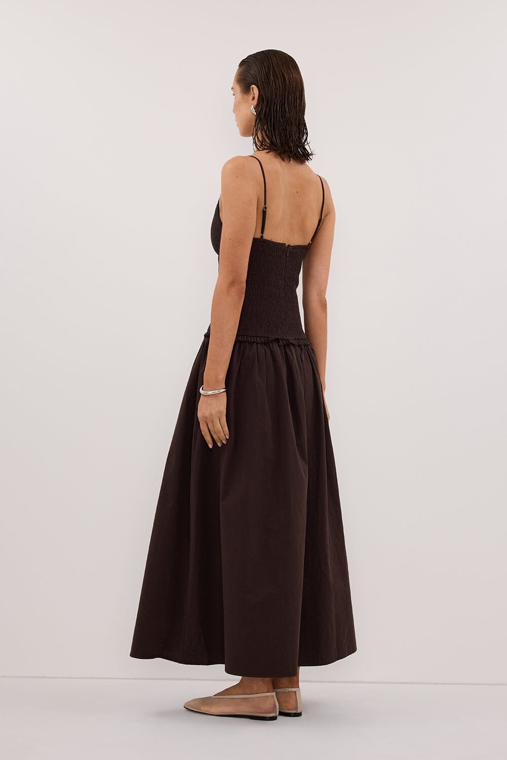 RAMONA BURNT CHOC SLEEVELESS COTTON MIDI DRESS Clothing DISSH Boutiques 