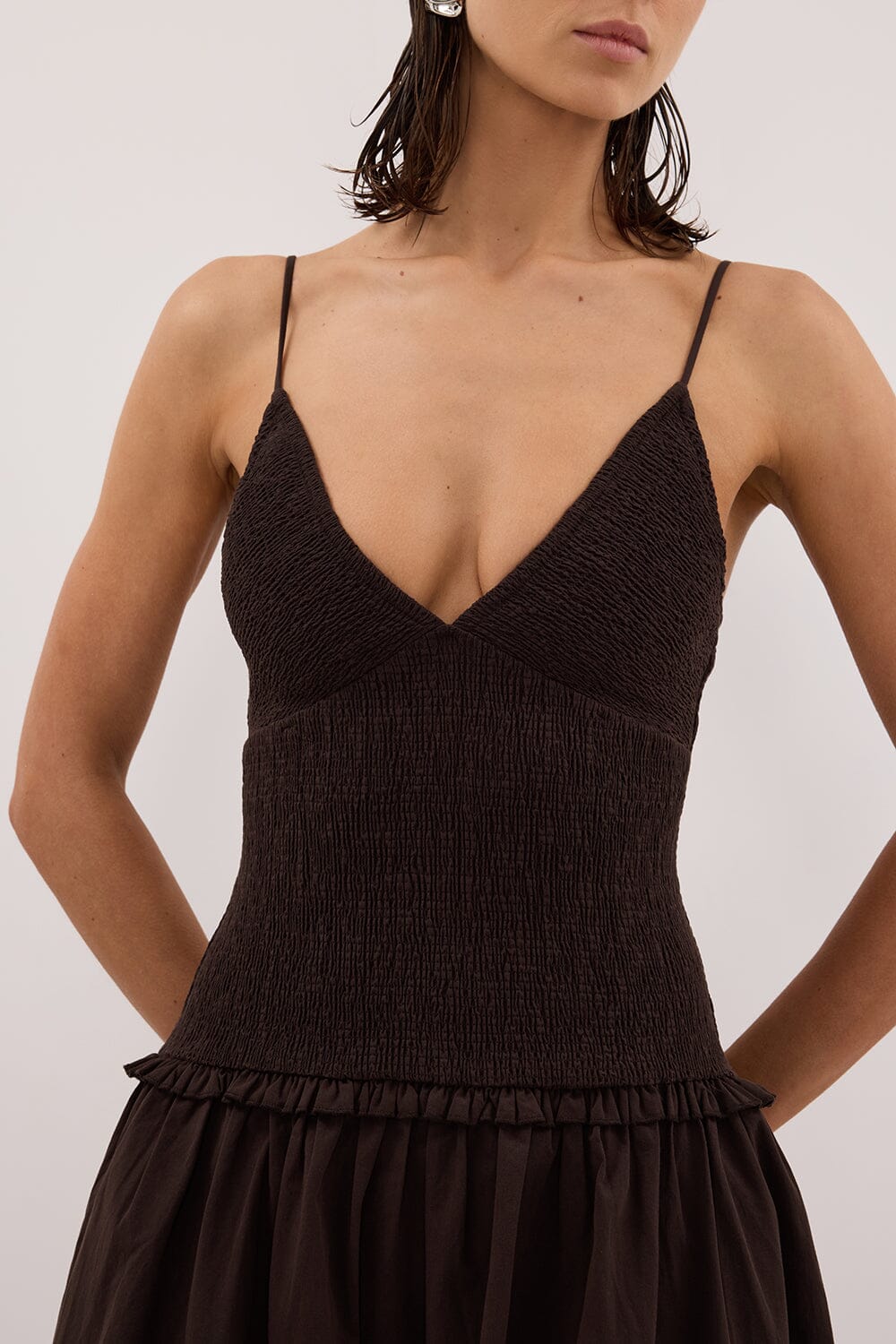 RAMONA BURNT CHOC SLEEVELESS COTTON MIDI DRESS Clothing DISSH Boutiques 