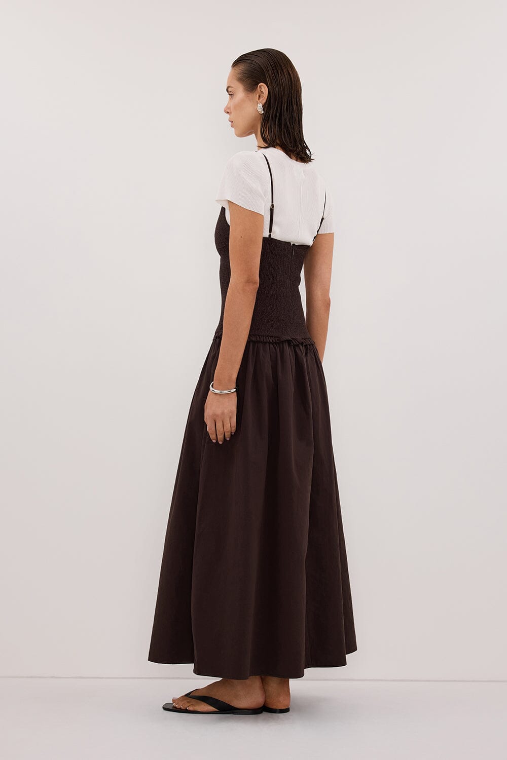 RAMONA BURNT CHOC SLEEVELESS COTTON MIDI DRESS Clothing DISSH Boutiques 