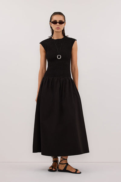 Stas wearing RUBI BLACK COTTON MIDI DRESS