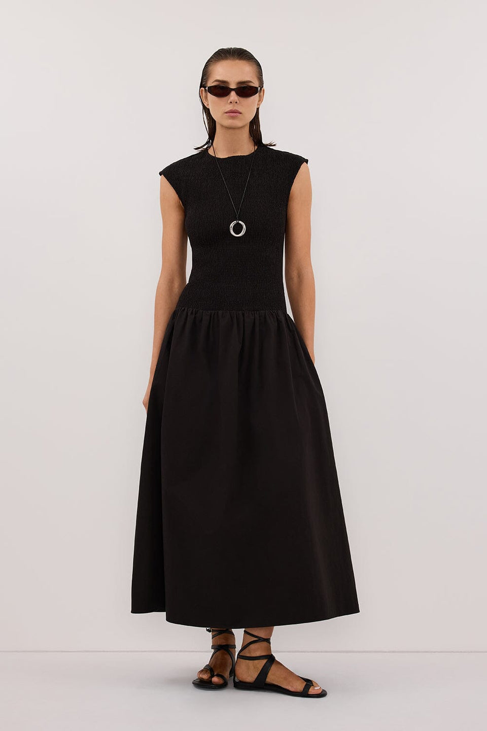 RUBI BLACK COTTON MIDI DRESS Clothing DISSH Boutiques 4 BLACK 