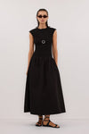 RUBI BLACK COTTON MIDI DRESS