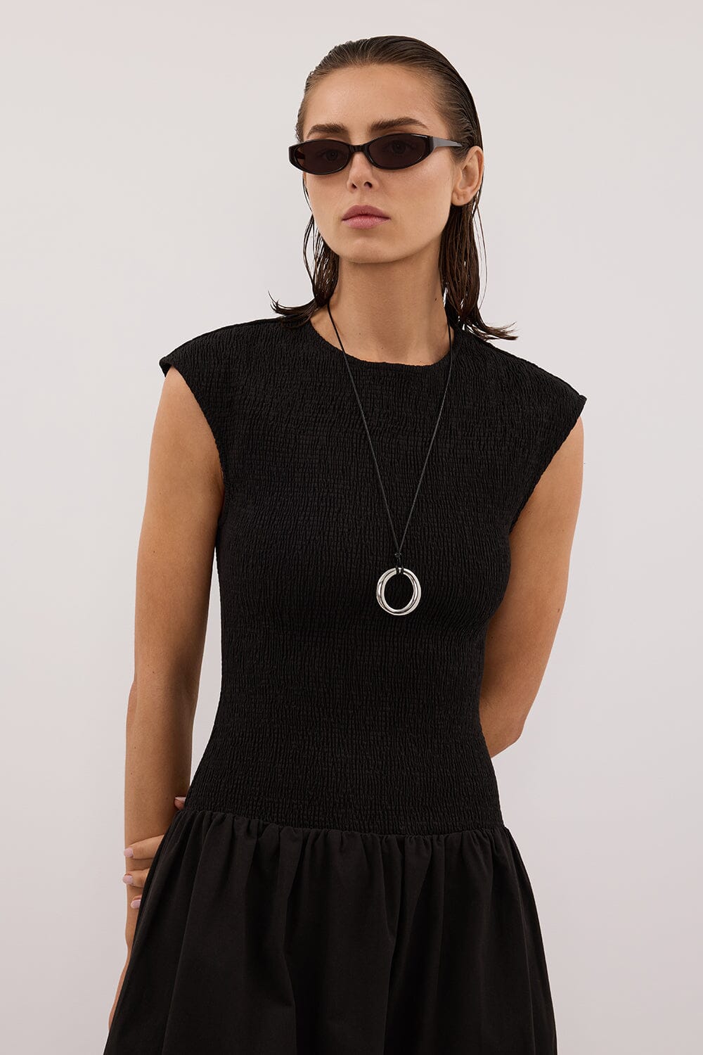 RUBI BLACK COTTON MIDI DRESS Clothing DISSH Boutiques 