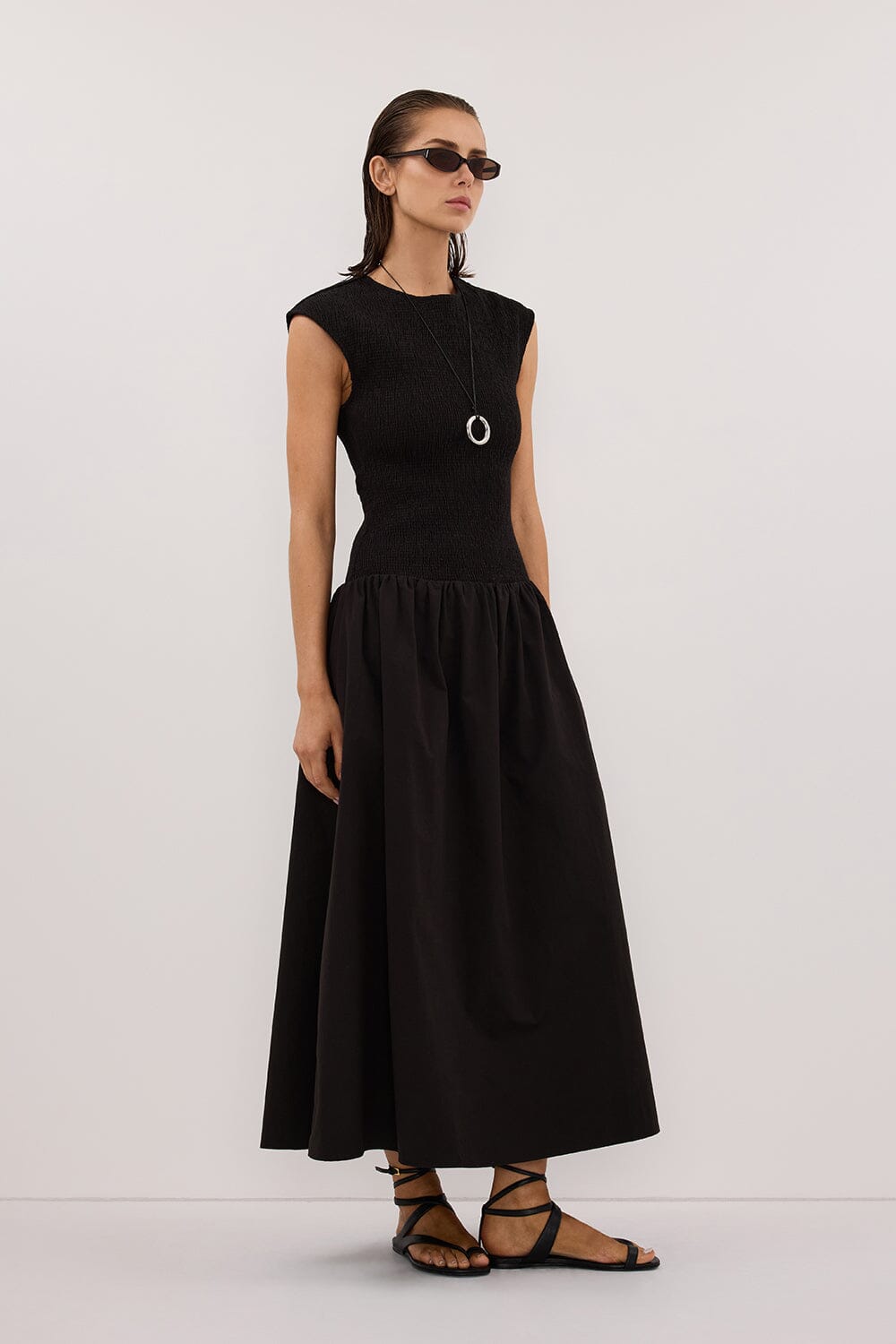 RUBI BLACK COTTON MIDI DRESS Clothing DISSH Boutiques 
