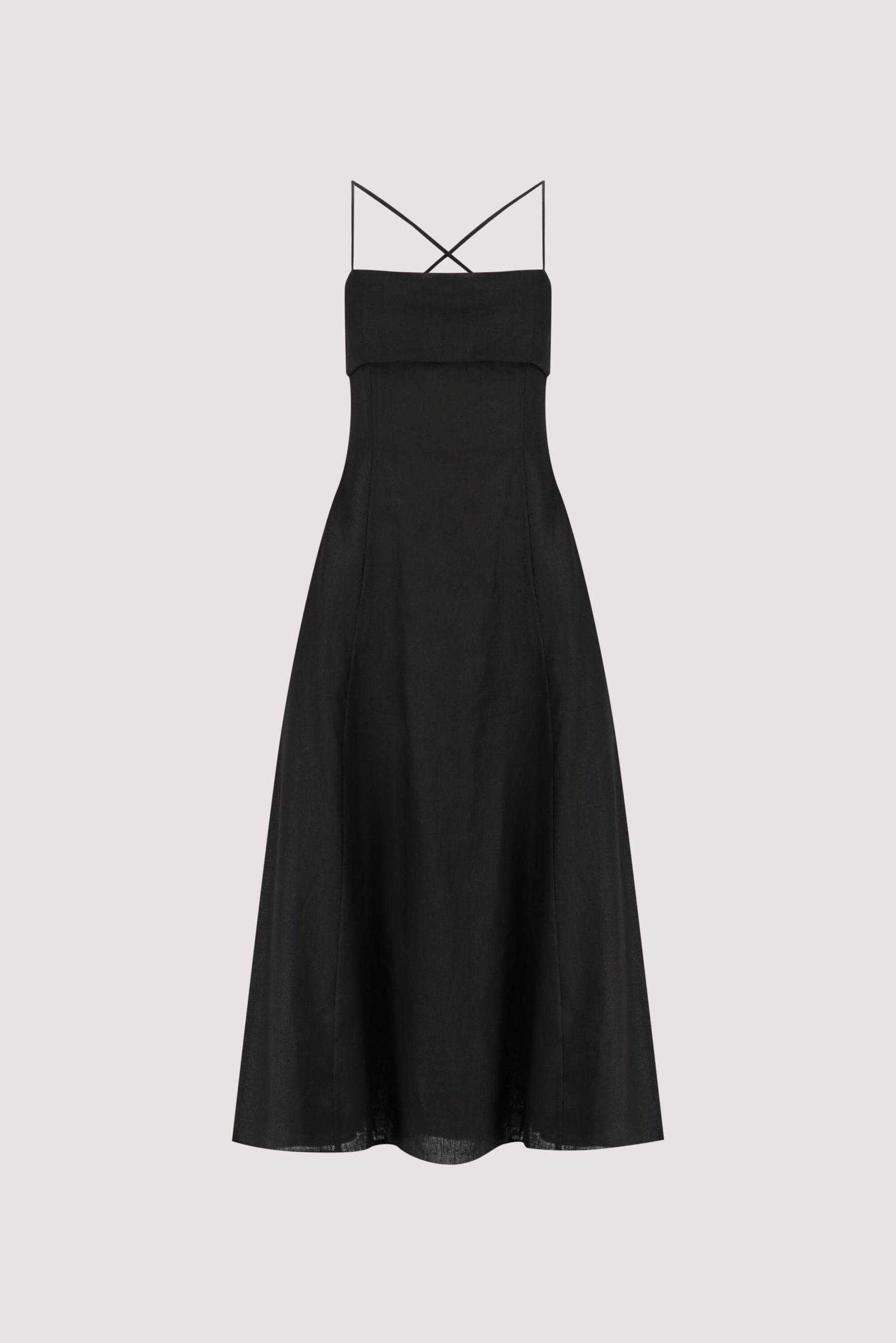 DANIELLA BLACK LINEN TIE BACK MIDI DRESS Clothing DISSH Boutiques 