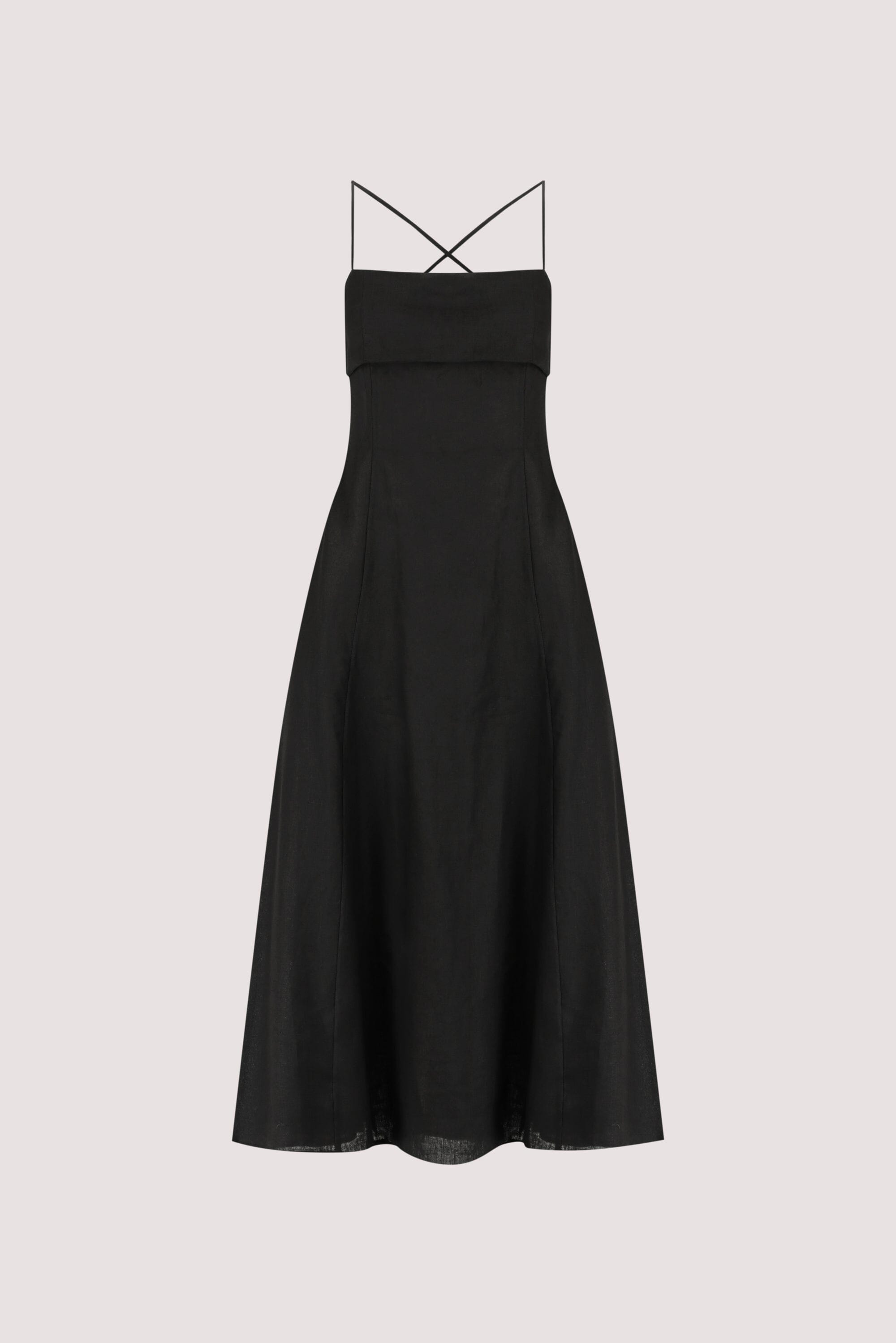 DANIELLA BLACK LINEN TIE BACK MIDI DRESS Clothing DISSH Boutiques 