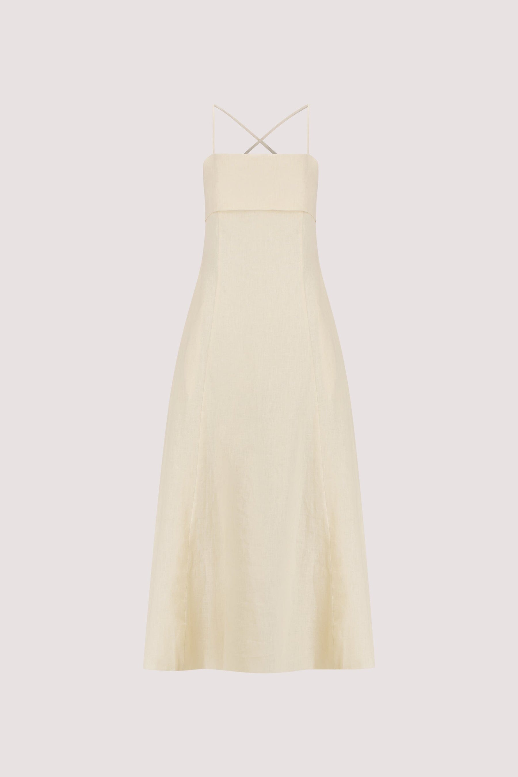 DANIELLA STRAW LINEN TIE BACK MIDI DRESS Clothing DISSH Boutiques 