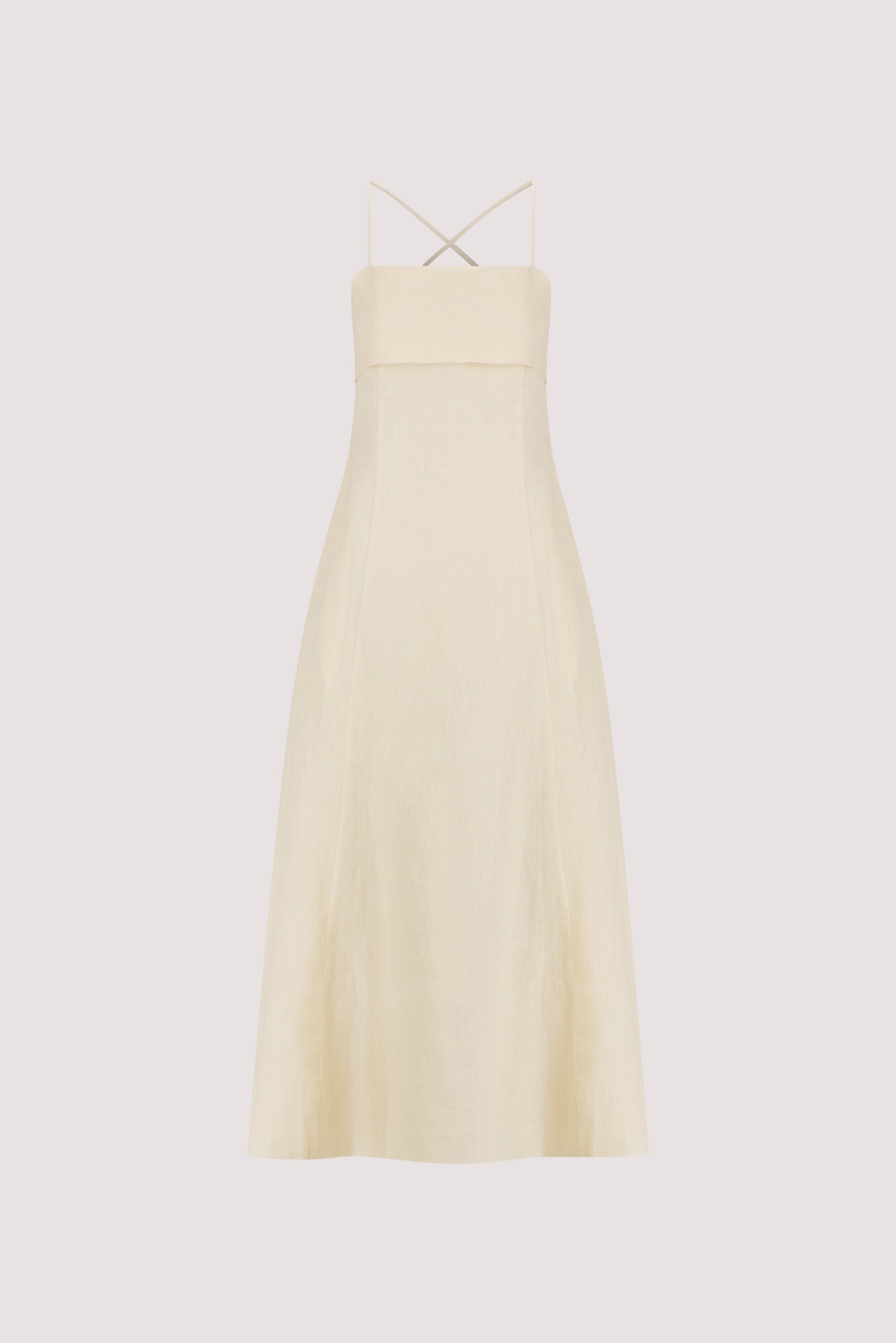 DANIELLA STRAW LINEN TIE BACK MIDI DRESS Clothing DISSH Boutiques 