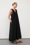 ANNABEL BLACK SLEEVELESS V NECK MIDI DRESS