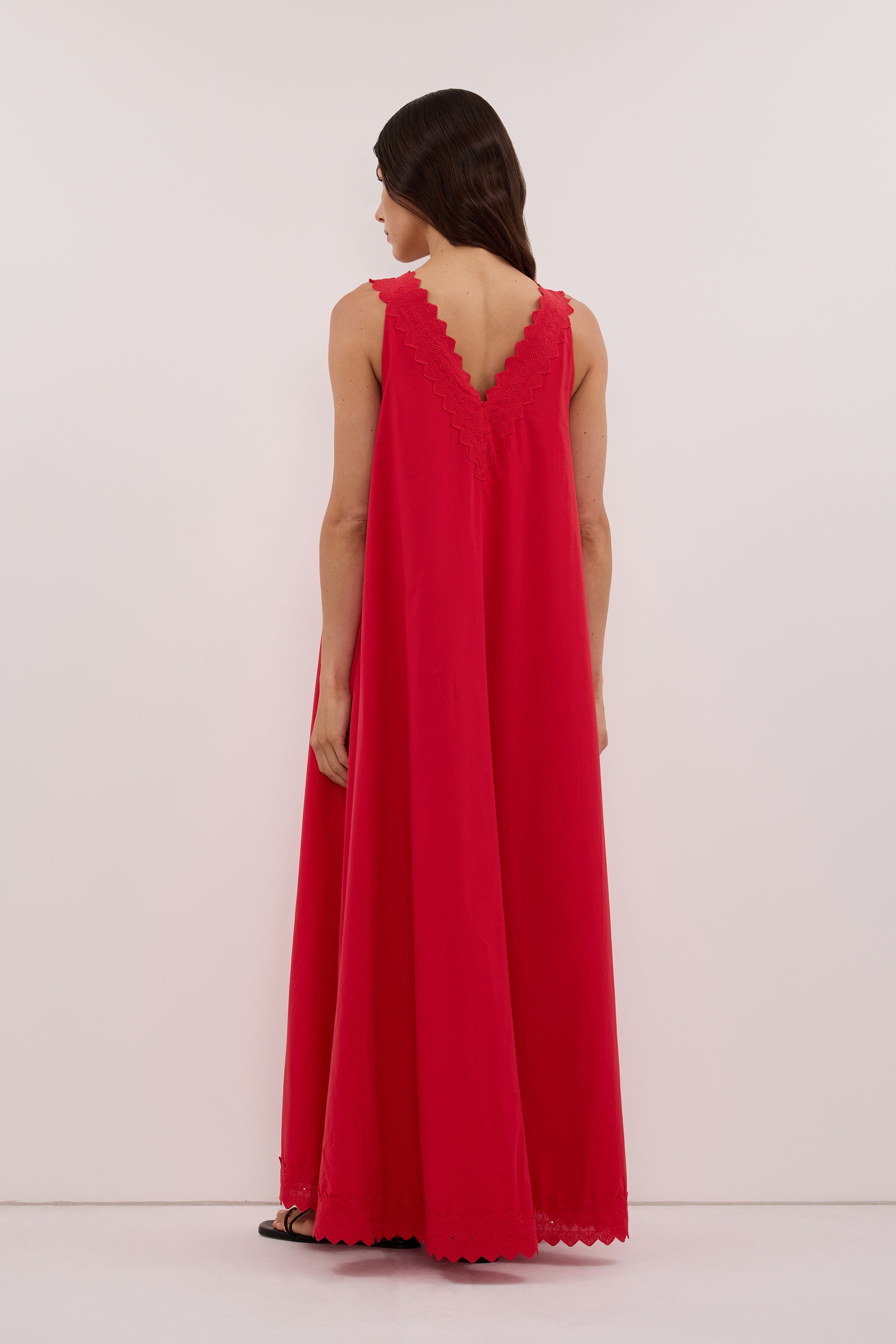 ANNABEL RED SLEEVELESS V NECK MIDI DRESS