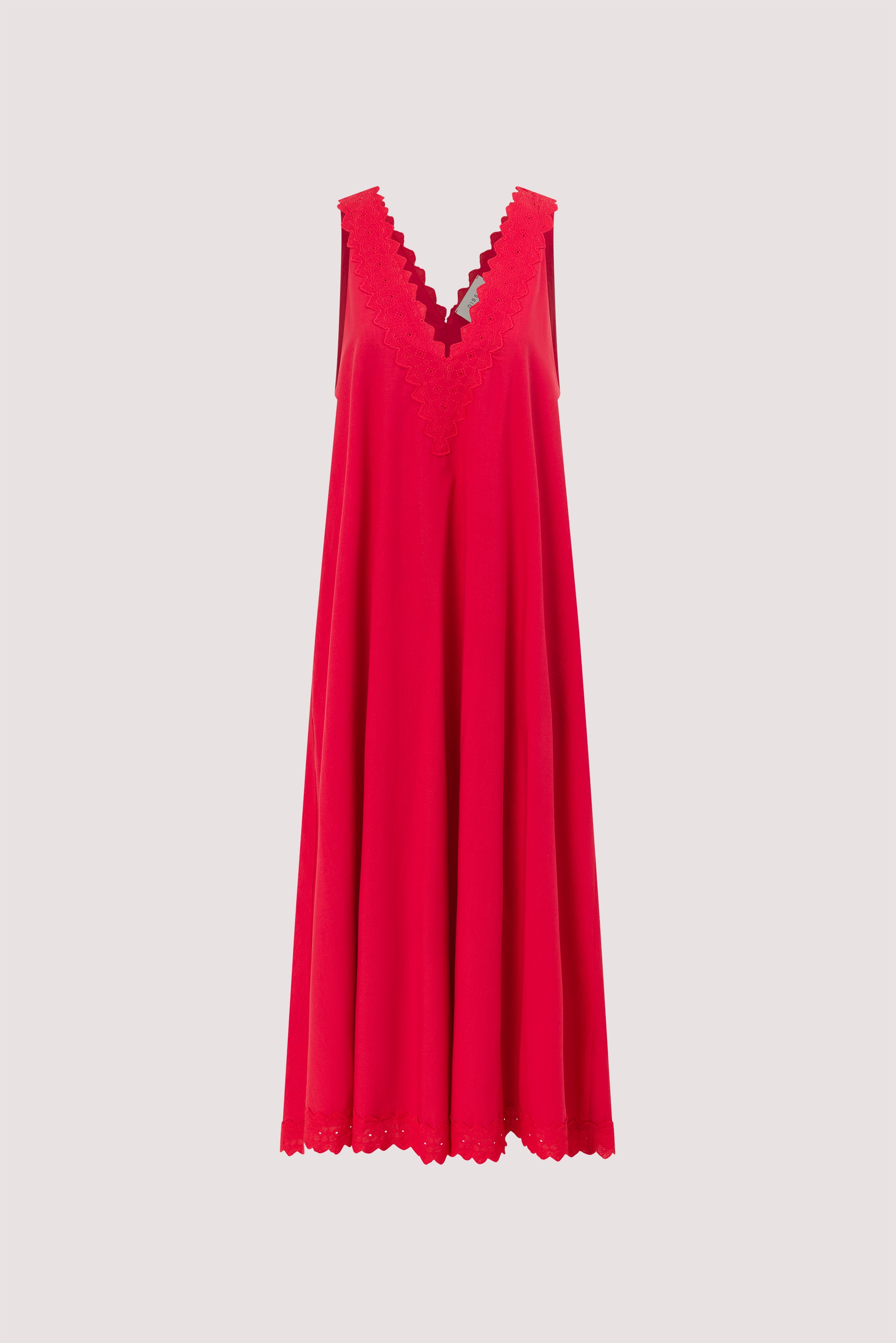 ANNABEL RED SLEEVELESS V NECK MIDI DRESS