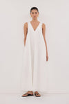 ANNABEL WHITE SLEEVELESS V NECK MIDI DRESS