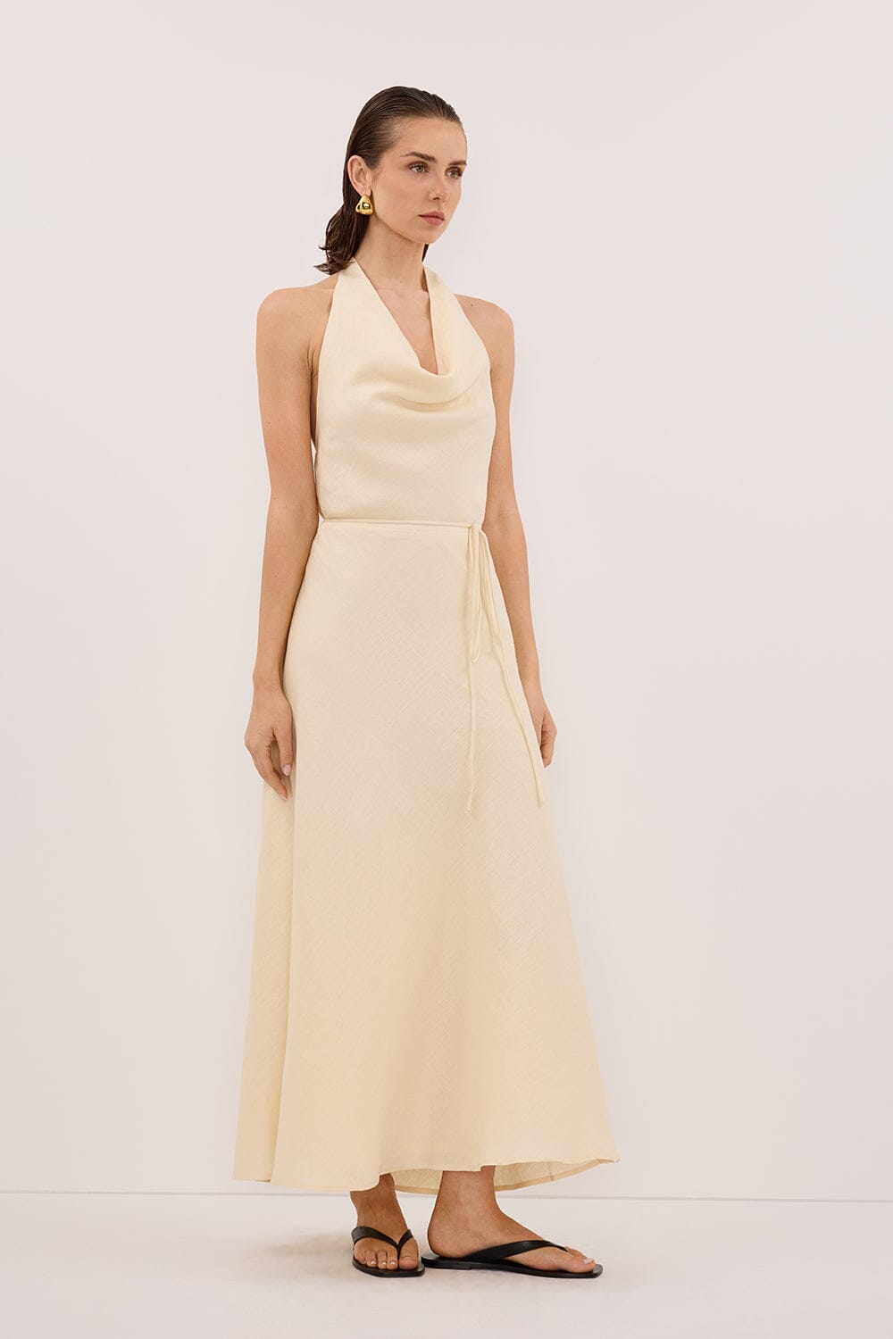 HAYLEE STRAW SLEEVELESS LINEN COWL DRESS Clothing DISSH Boutiques 